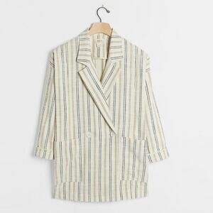 Anthropologie Maeve Thea Striped Double Breasted Blazer, Size Large *NWT